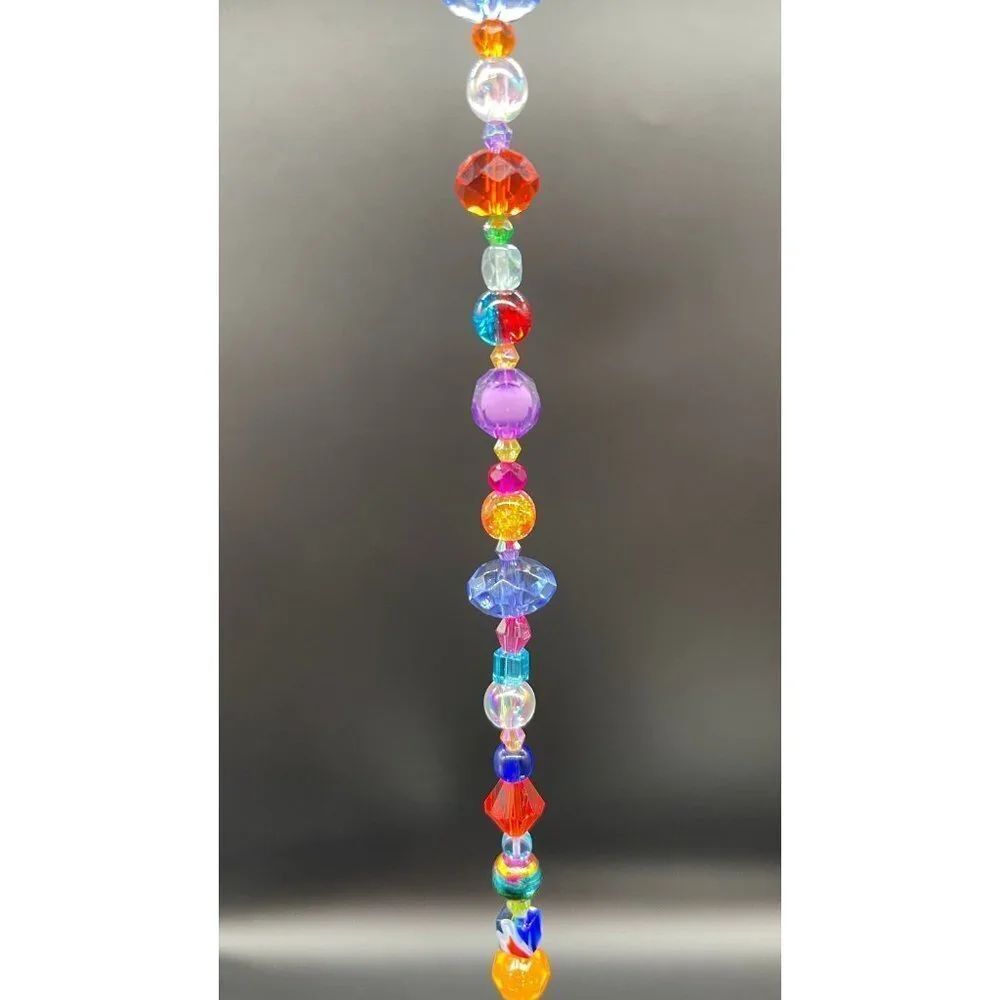 Beaded Suncatcher -  Multicolored - Clear Crystal Prism - Hanging Decor